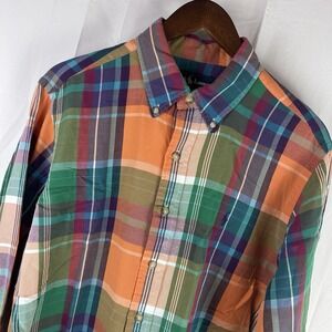Ralph Lauren Classic Fit Shirt Mens‎ Large Orange Plaid Long Sleeve Colorful